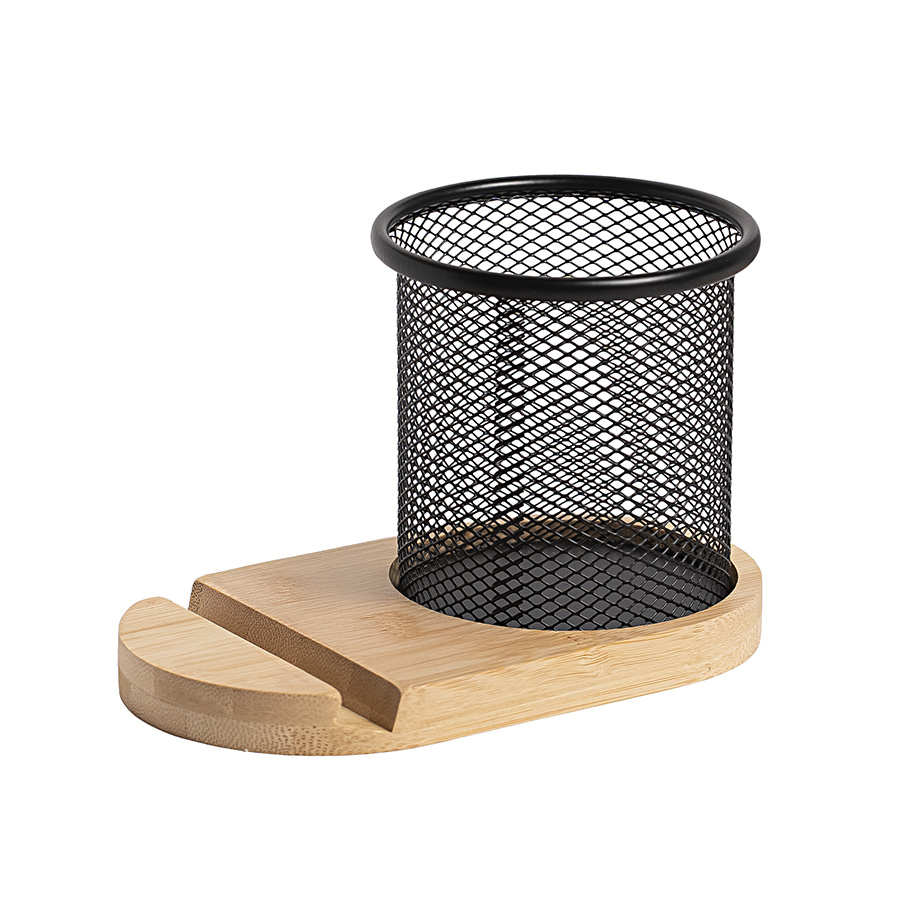 Подставка под телефон SATELLIT со стаканом для канцелярских принадлежностей, бежевый/черный, 